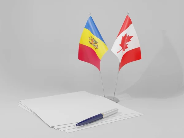 Canadá Banderas Del Acuerdo Moldavia Fondo Blanco Render — Foto de Stock