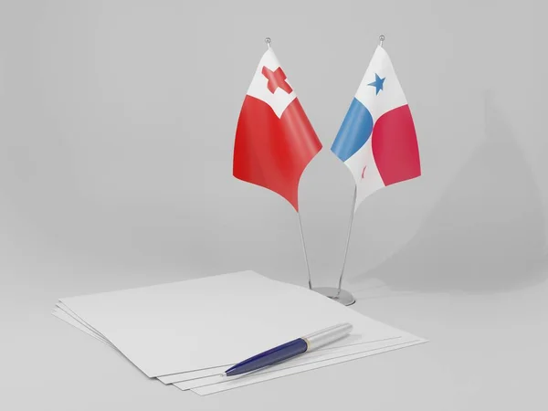 Παναμάς Σημαίες Συμφωνία Τόνγκα Λευκό Φόντο Render — Φωτογραφία Αρχείου