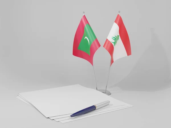 Líbano Maldivas Acordo Bandeiras Fundo Branco Render — Fotografia de Stock