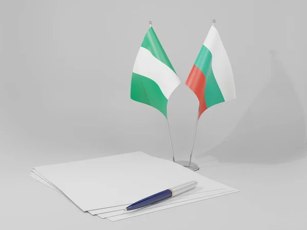 Bulgaria Banderas Del Acuerdo Nigeria Fondo Blanco Render — Foto de Stock