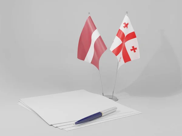 Georgië Overeenkomst Van Letland Vlaggen Witte Achtergrond Render — Stockfoto