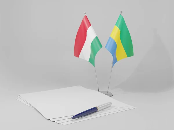 Gabon Magyarország Megállapodás Zászlók Fehér Háttér Render — Stock Fotó