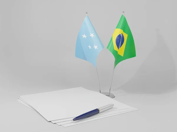 ブラジル ミクロネシア協定の旗 白い背景 3Dレンダリング — ストック写真