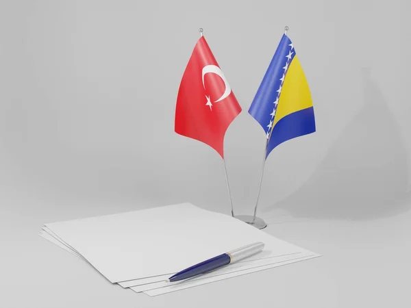 Bosnie Herzégovine Turquie Drapeaux Accord Fond Blanc Render — Photo