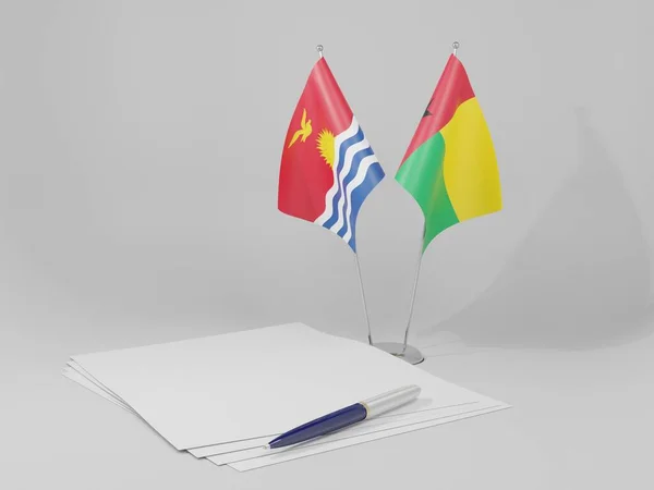 Guinea Bissau Kiribati Agreement Flags White Background Render — стокове фото