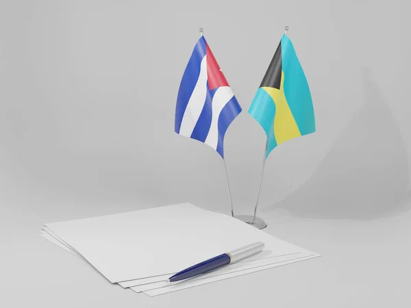Bahamas Bandeiras Acordo Cuba Fundo Branco Render — Fotografia de Stock