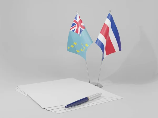 Costa Rica Tuvalu Abkommen Flaggen Weißer Hintergrund Render — Stockfoto