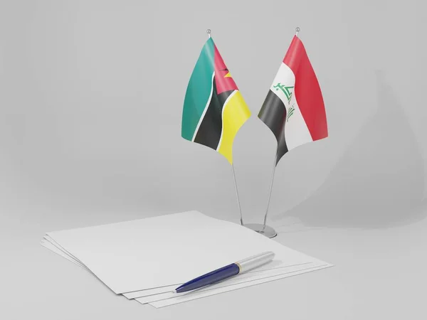 Irak Mosambik Abkommen Flaggen Weißer Hintergrund Render — Stockfoto