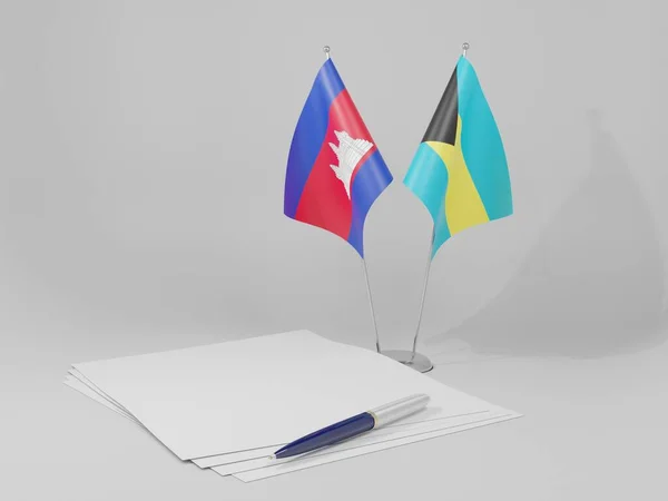 Bahamy Kambodża Flagi Porozumienia Białe Tło Render — Zdjęcie stockowe