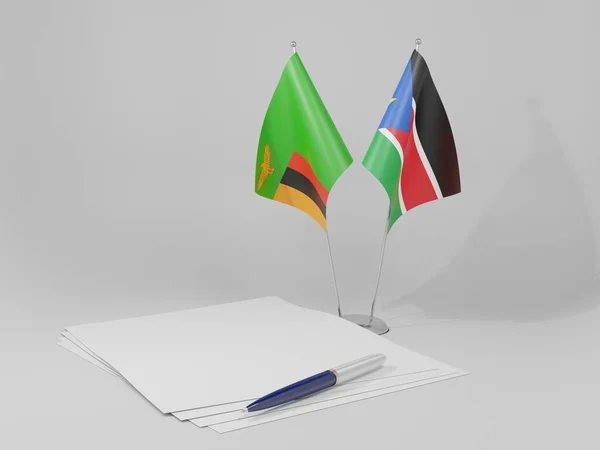 Jižní Súdán Zambijské Vlajky Bílé Pozadí Vykreslování — Stock fotografie