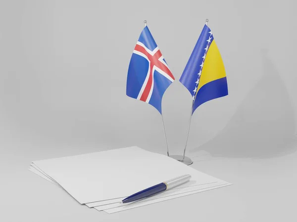 Bosnië Herzegovina Overeenkomst Van Ijsland Vlaggen Witte Achtergrond Render — Stockfoto