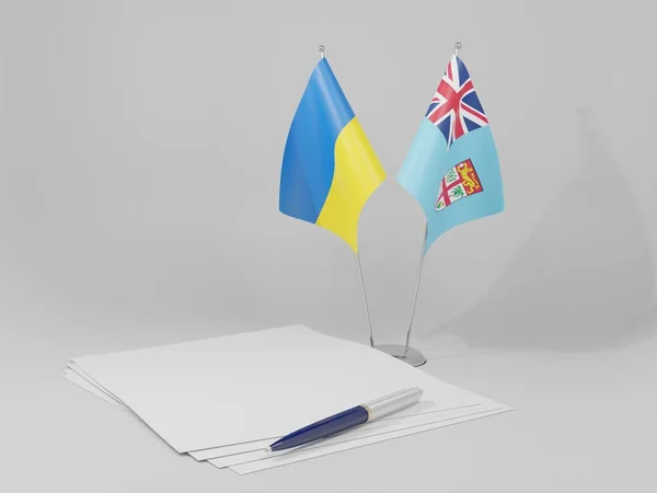 Fiji Ukraine Agreement Flags White Background Render — стокове фото