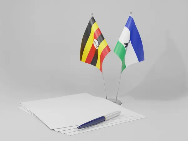 Lesotho Uganda Agreement Flags White Background Render — стокове фото