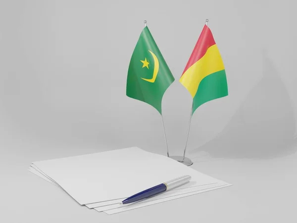 Guinea Banderas Del Acuerdo Mauritania Fondo Blanco Render —  Fotos de Stock