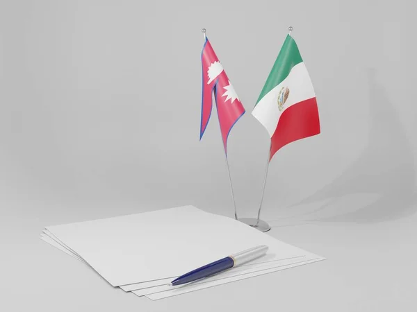 México Acordo Nepal Bandeiras Fundo Branco Render — Fotografia de Stock