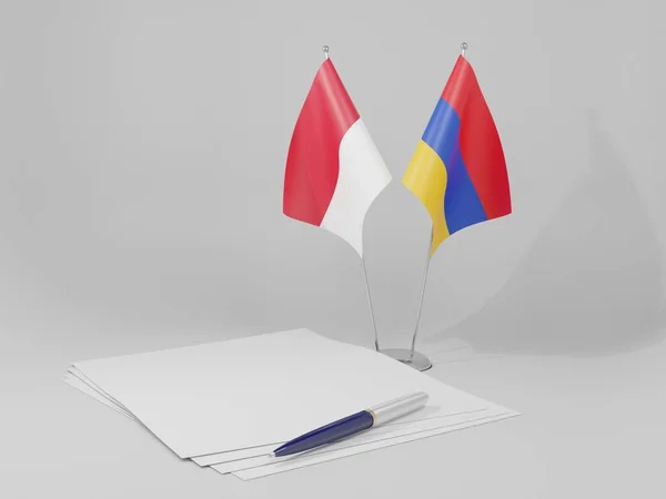 Ermenistan Monako Anlaşması Bayrakları Beyaz Arkaplan Render — Stok fotoğraf
