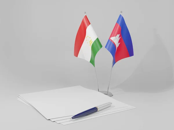 Kambodscha Tadschikistan Abkommen Flaggen Weißer Hintergrund Render — Stockfoto