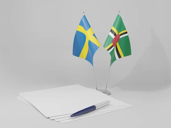 Dominica Banderas Del Acuerdo Suecia Fondo Blanco Render — Foto de Stock