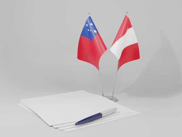 Peru Samoa Agreement Flags Bílé Pozadí Vykreslování — Stock fotografie
