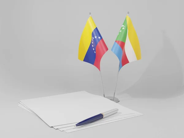 Comoros Venezuela Agreement Flags White Background Render — Stock Photo, Image