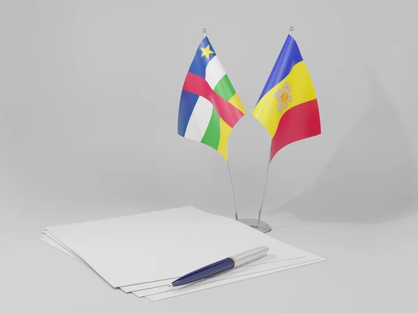 Andorra Zentralafrikanische Republik Abkommen Flaggen Weißer Hintergrund Render — Stockfoto