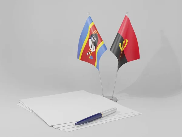 Angola Svaziland Anlaşması Bayrakları Beyaz Arkaplan Render — Stok fotoğraf