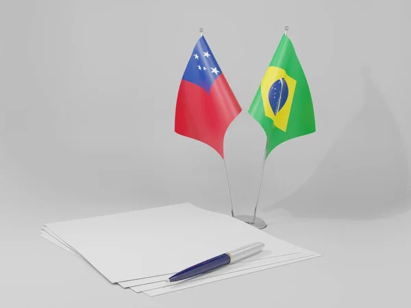 ブラジル サモア合意フラグ 白の背景 3Dレンダリング — ストック写真