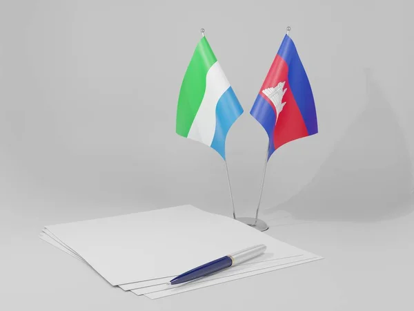 Kambodscha Sierra Leone Abkommen Flaggen Weißer Hintergrund Render — Stockfoto