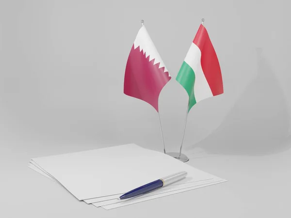 Hongrie Drapeaux Accord Qatar Fond Blanc Render — Photo