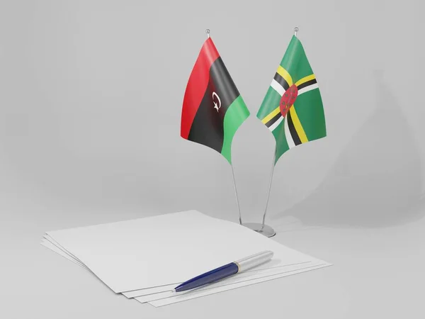 Dominica Libyenavtalets Flaggor Vit Bakgrund Render — Stockfoto