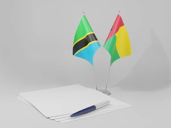Guinea Bissau Banderas Del Acuerdo Tanzania Fondo Blanco Render — Foto de Stock