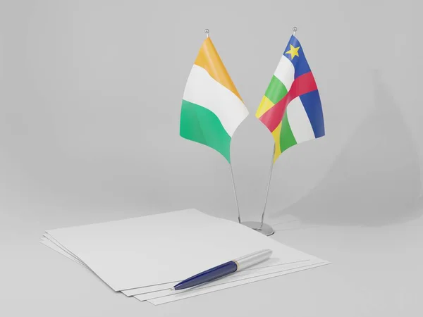 Central African Republic Cote Ivoire Agreement Flags White Background Render — стокове фото