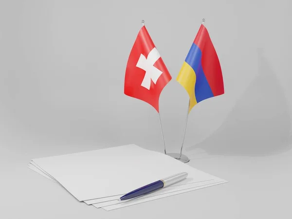Ermenistan Sviçre Anlaşması Bayrakları Beyaz Arkaplan Hazırlama — Stok fotoğraf
