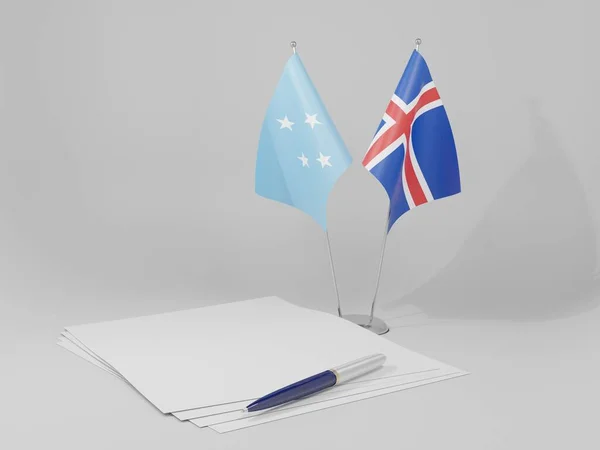 Ισλανδία Σημαίες Συμφωνίας Μικρονησίας Λευκό Φόντο Render — Φωτογραφία Αρχείου