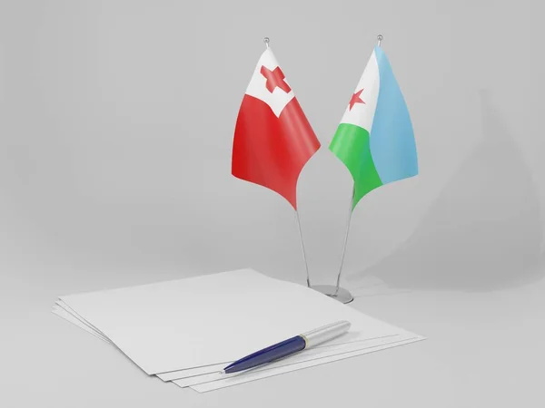 Djibouti Banderas Del Acuerdo Tonga Fondo Blanco Render — Foto de Stock