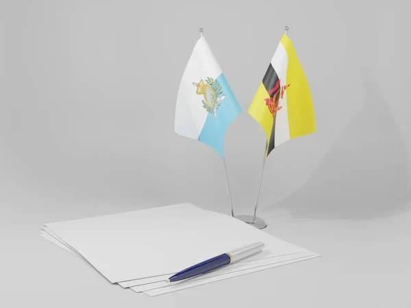 Brunei San Marino Agreement Flags White Background Render — Stock Photo, Image