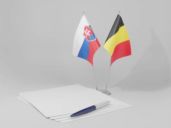 Belgie Slovensko Vlajky Dohody Bílé Pozadí Render — Stock fotografie