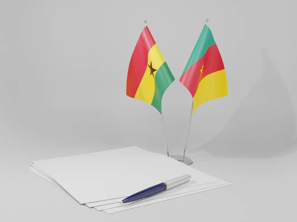 Kameroen Ghana Overeenkomst Vlaggen Witte Achtergrond Render — Stockfoto