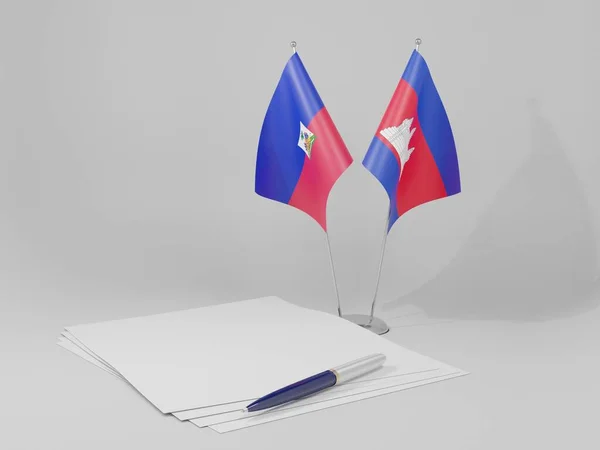 Cambodge Drapeaux Accord Haïti Fond Blanc Render — Photo