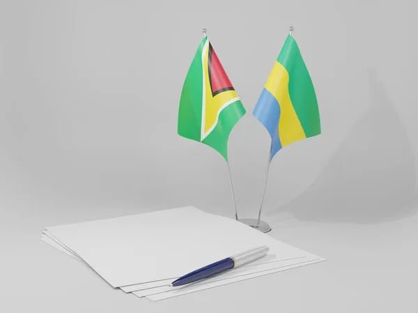 Gabón Banderas Del Acuerdo Guyana Fondo Blanco Render —  Fotos de Stock