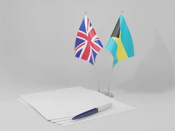 Bahamas Reino Unido Bandeiras Acordo Fundo Branco Render — Fotografia de Stock