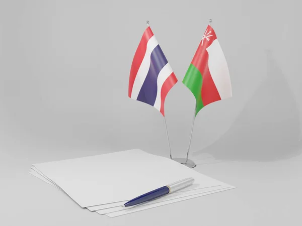 Oman Thailand Agreement Flags White Background Render — стокове фото