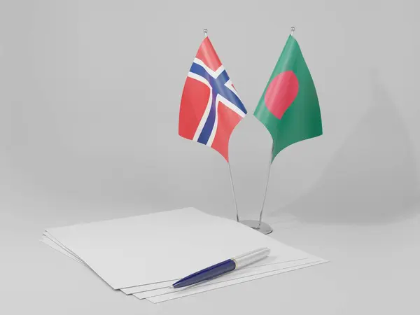 Banglades Norvégia Megállapodás Zászlók Fehér Háttér Render — Stock Fotó
