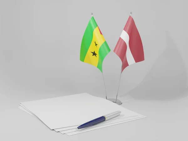 Latvia Sao Tome Principe Agreement Flags White Background Render — 스톡 사진