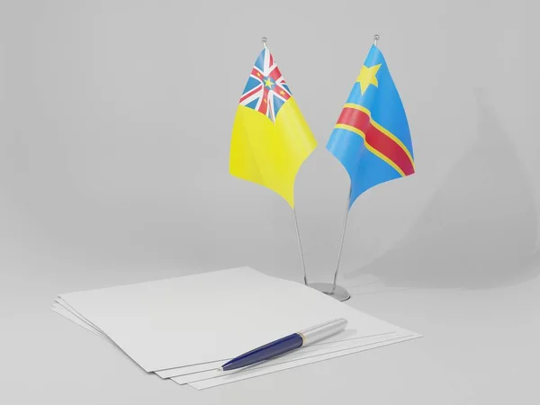 Kongo Demokratische Republik Niue Agreement Flags Weißer Hintergrund Render — Stockfoto