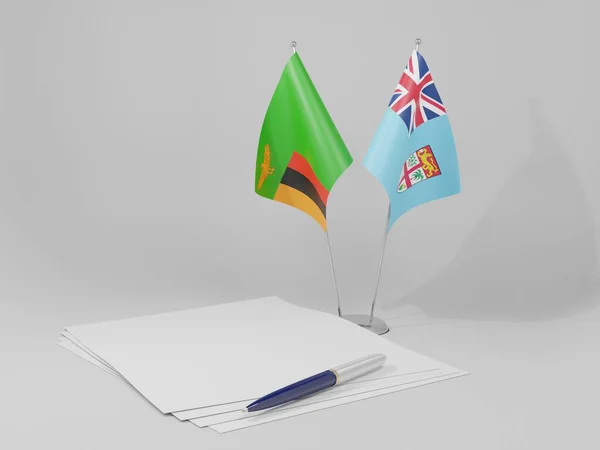 Fiji Overeenkomst Van Zambia Vlaggen Witte Achtergrond Render — Stockfoto