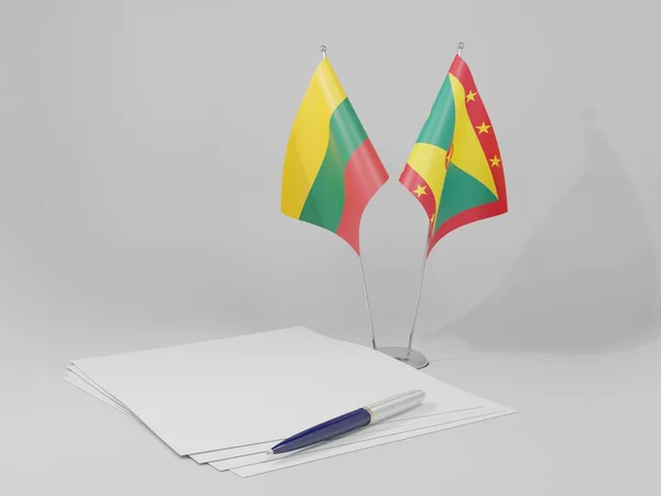 Grenada Lithuania Agreement Flags White Background Render — Stock Photo, Image