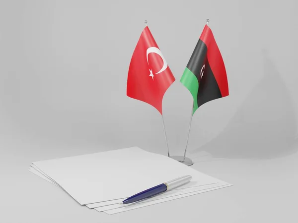 Libye Drapeaux Accord Turquie Fond Blanc Render — Photo