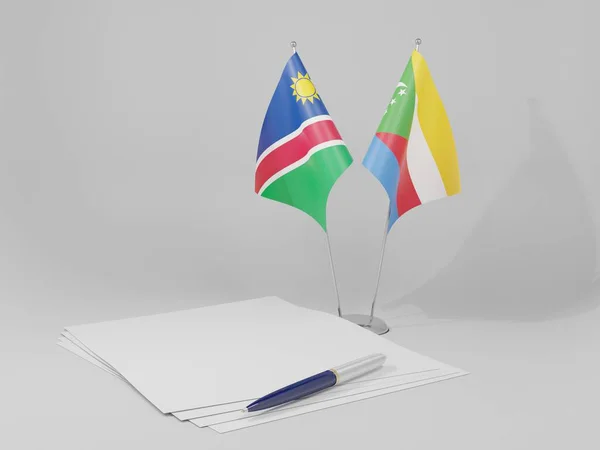 Comoras Banderas Del Acuerdo Namibia Fondo Blanco Render — Foto de Stock