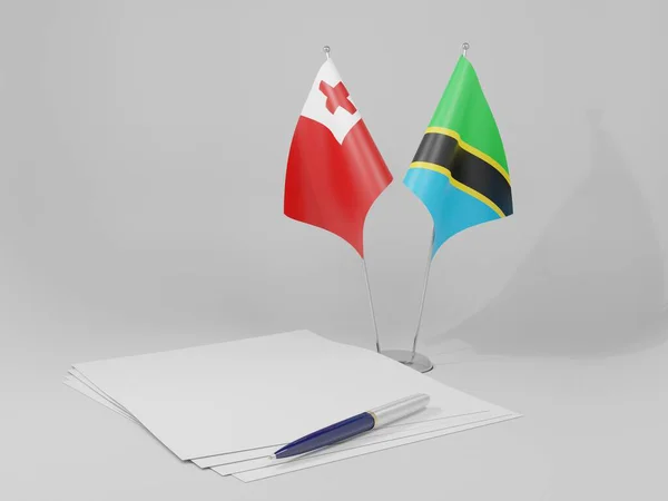 Τανζανία Σημαίες Συμφωνία Τόνγκα Λευκό Φόντο Render — Φωτογραφία Αρχείου